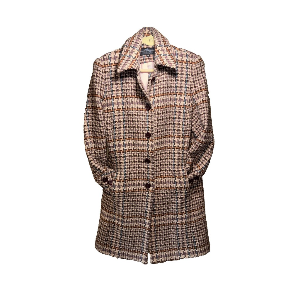 Tweed Wool Coat | Classic Bouclé Overcoat | Size 14 Gaspare Ferrara Women's